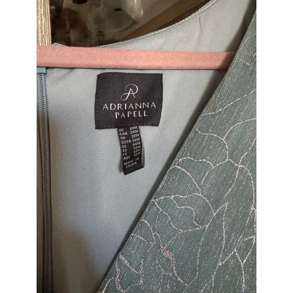 Adrianna Papell Metallic Mesh Draped Gown 24W Sea Glass - Picture 8 of 8